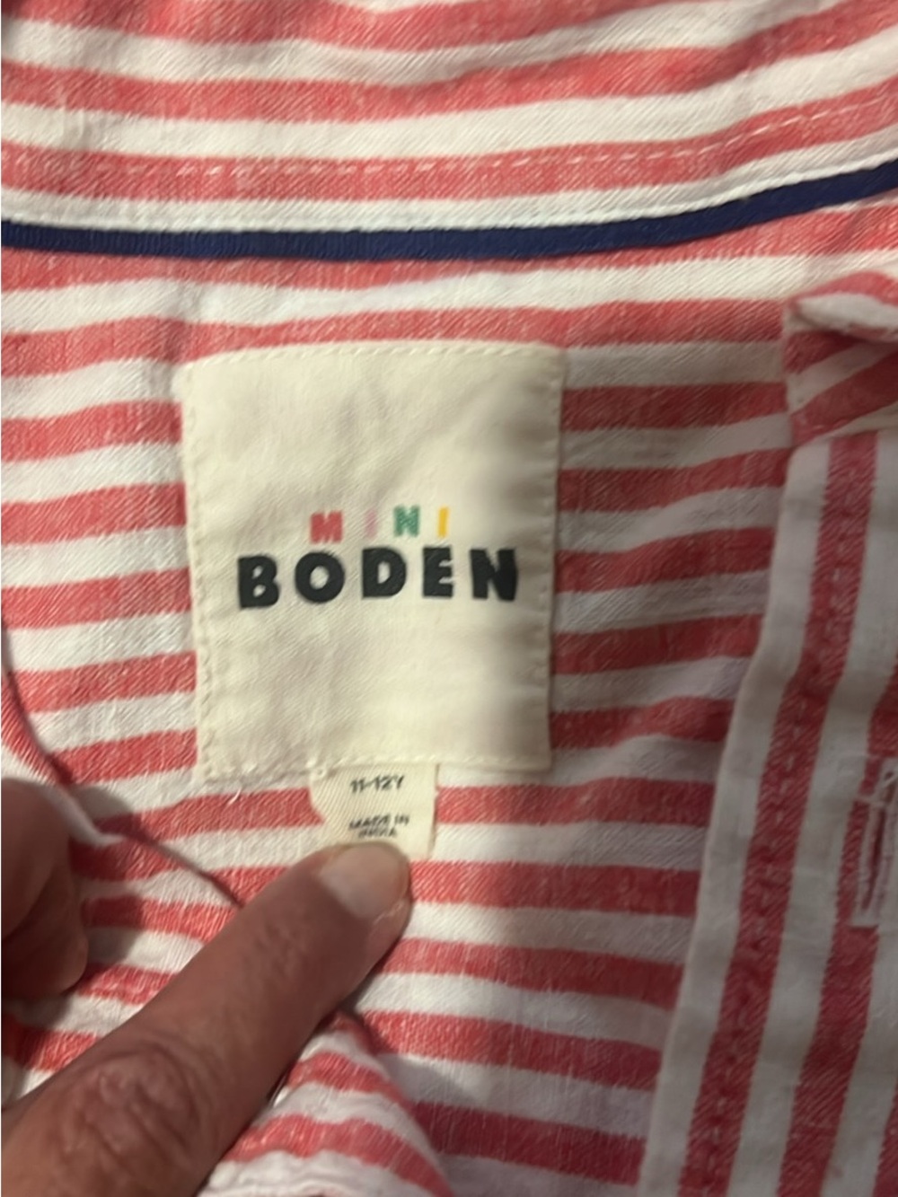Boden Kids Pink and White Striped Button-Down Shirt